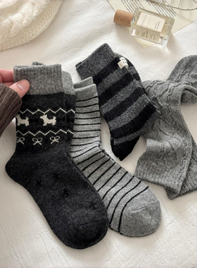 清冷高级感黑灰色~简简单单的颜色chao适合冬天穿~袜子女羊毛厚款