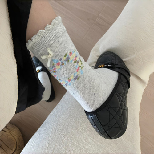 美到爆！不经意间的美丽小心机~袜子女无骨春秋中筒堆堆袜花边棉