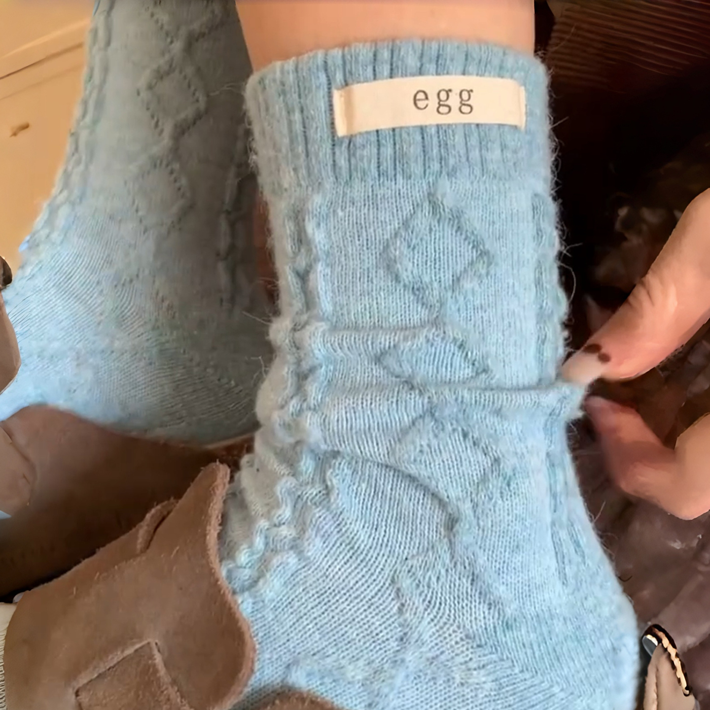 薄荷蓝清冷系~小香风菱格egg兔羊毛袜可太适冬天了~袜子女厚款暖