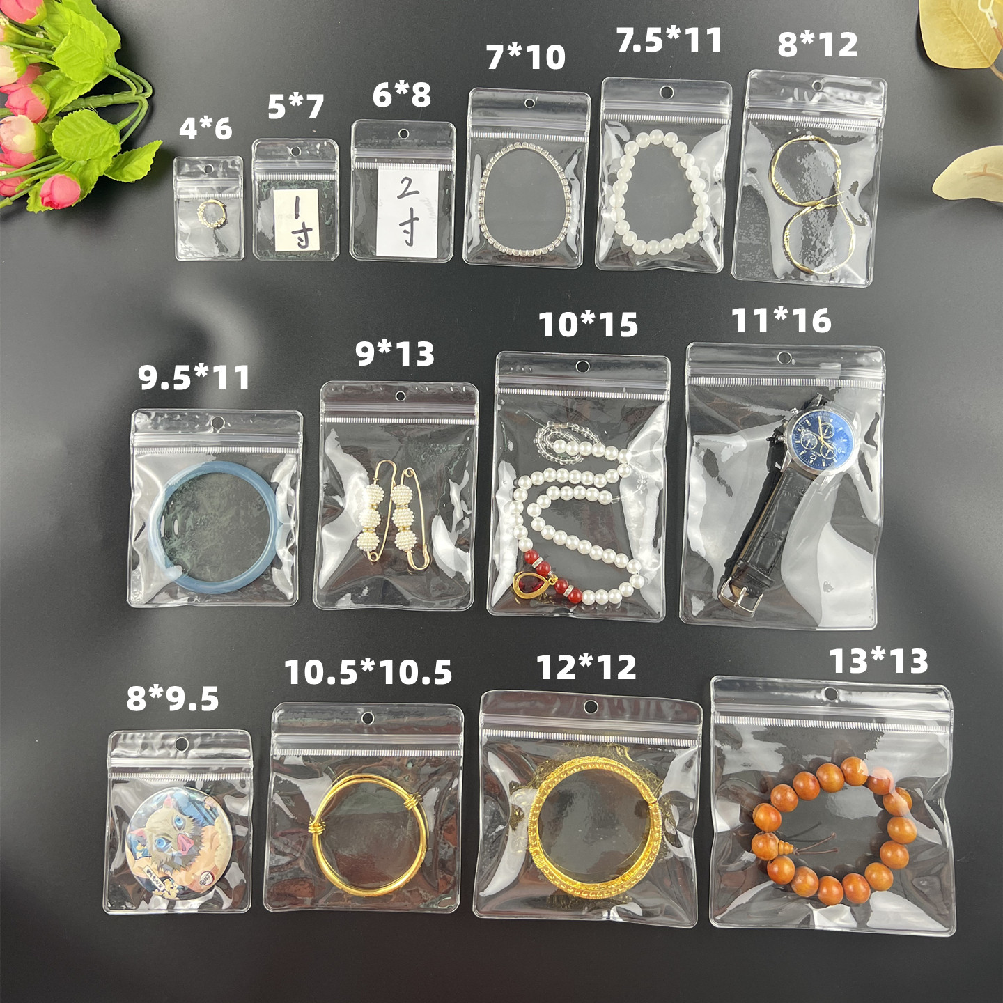 PVC透明首饰带孔密封袋 打孔可悬挂自封袋珠宝首饰文玩饰品收纳袋