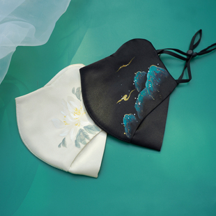 真丝防晒防尘口罩汉服国潮男女四季 蚕丝透气护眼角遮阳面罩古风 款