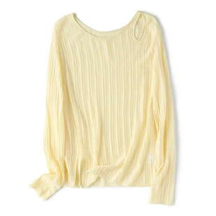 轻快入秋 韩系糖果色轻薄坑条挖空防晒罩衫 新款女装羊毛针织上衣