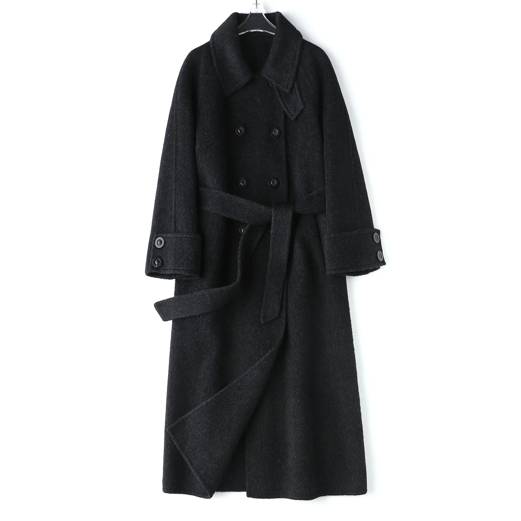 轻暖100牦牛绒 两穿立翻领风衣毛呢外套手工双面呢大衣女秋冬新款