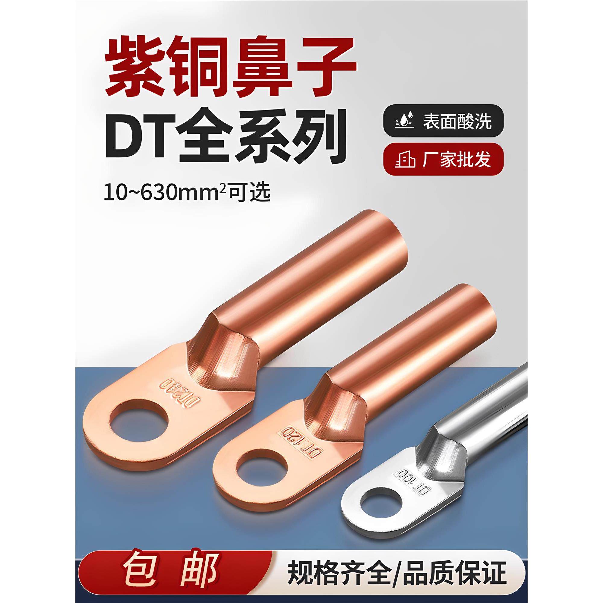 国标DT铜鼻子紫铜线鼻子线耳8/10/16/25平方镀锡堵油电缆线端子