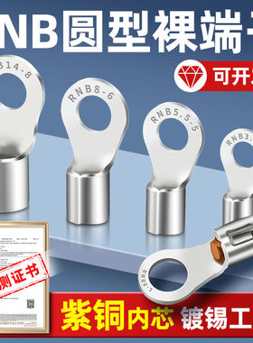 国标紫铜焊接RNB铜线鼻子O型冷压接线端子2/3.5/5.5/14/22-4/6/8/