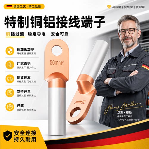 德国品质DTL特制大功率铜铝线鼻子国标铜加长型铜铝接头过渡端子