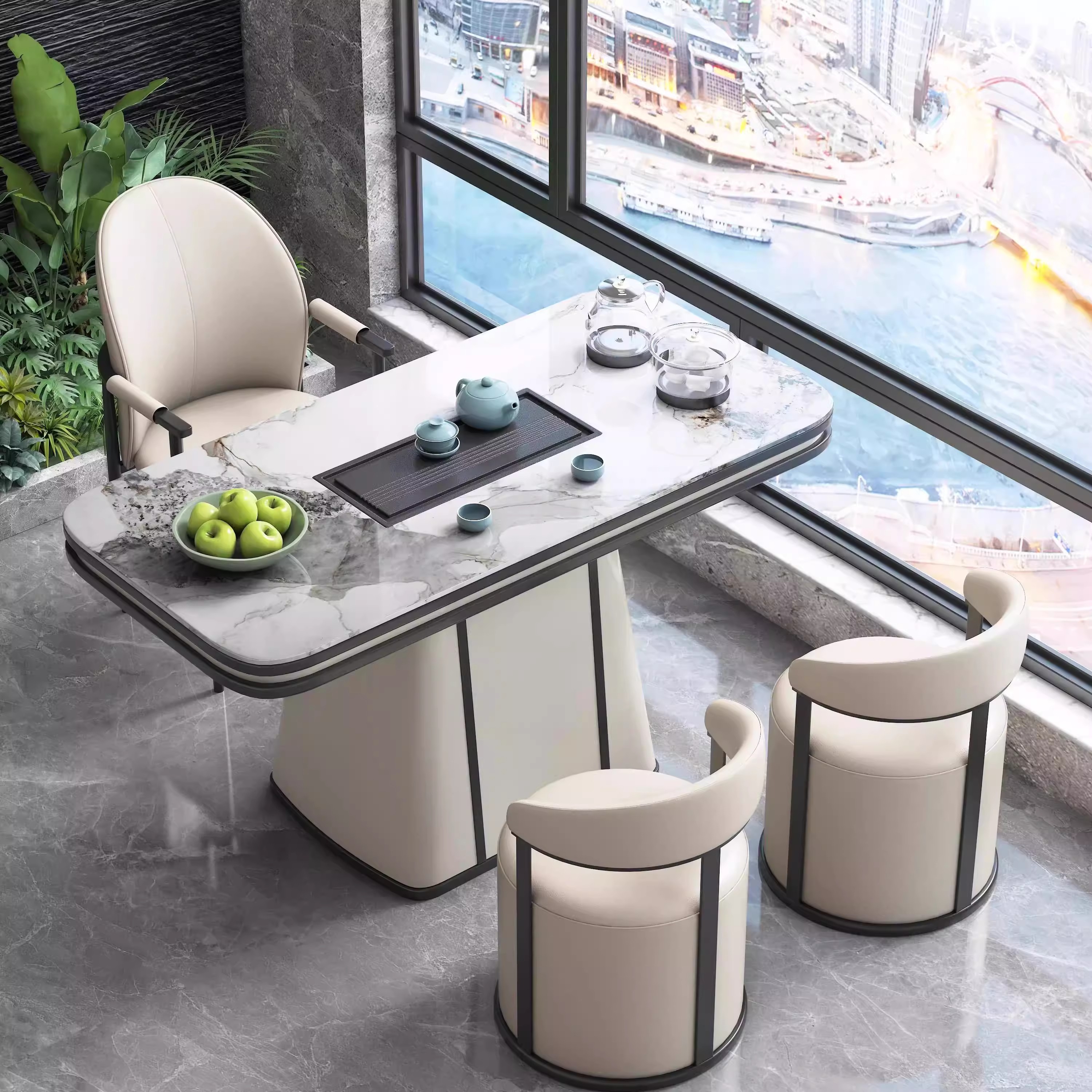 意式轻奢岩板茶桌椅组合家用阳台小户型小茶几边几现代简约泡茶台