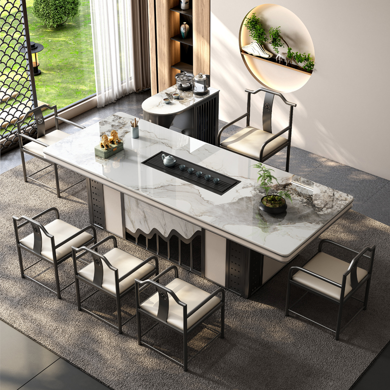 新中式岩板茶桌简约茶台桌椅组合