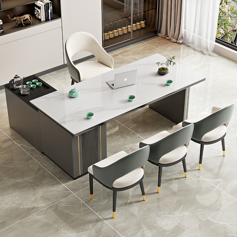 轻奢岩板茶桌椅组合现代高端办公室茶台岛台茶桌一体禅意泡茶桌子