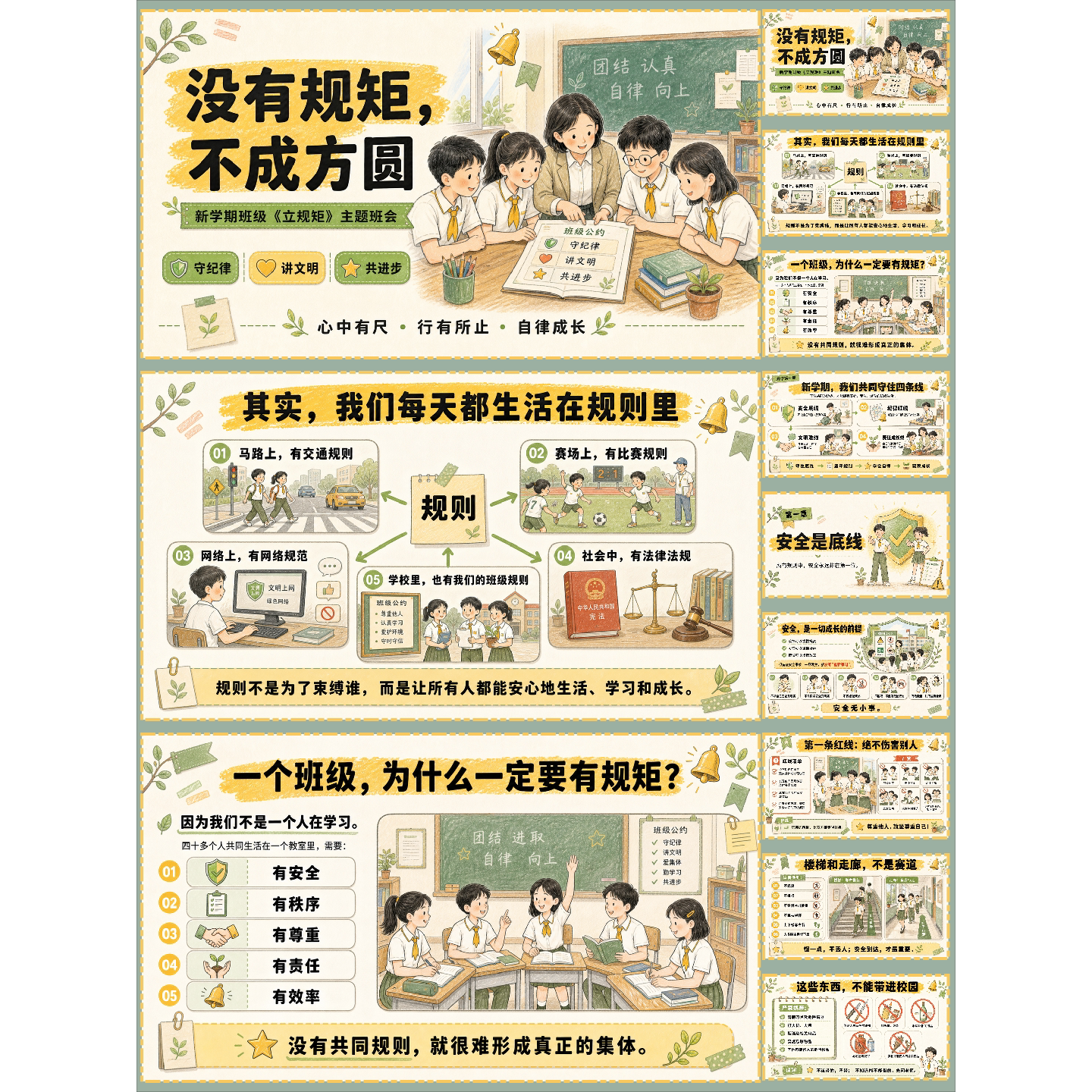 秋季开学班主任开学第一课立规矩33页可编辑PPT+课件+逐字稿