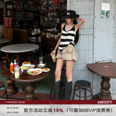 韩好甜WARDEN EDGE 卡其色工装短裤女夏辣妹低腰阔腿直筒花苞短裤