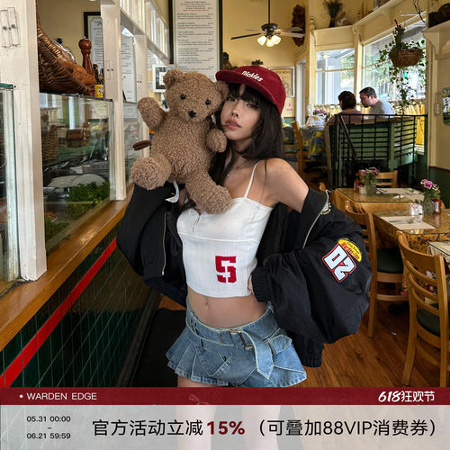 韩好甜WARDEN EDGE丹宁新生 蓝色百褶牛仔裙女夏辣妹低腰a字短裙