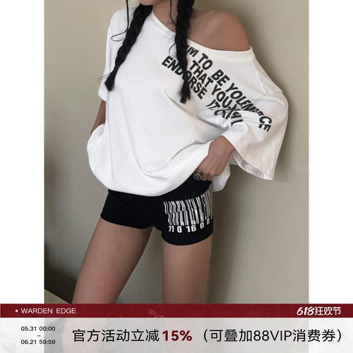 WARDENEDGE斜肩中袖T恤辣妹