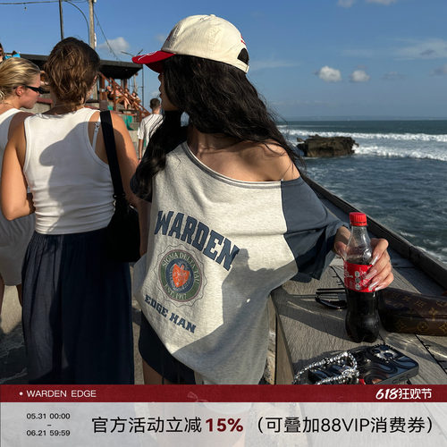 韩好甜美式宽松斜肩短袖T恤女