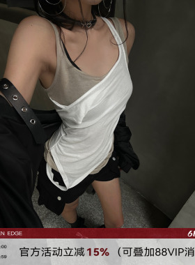 韩好甜WARDEN EDGE曼谷热浪 白色假两件背心女小个子辣妹叠穿上衣