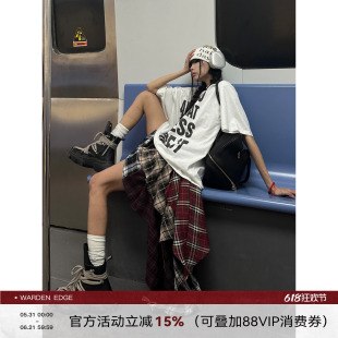 韩好甜WARDEN EDGE叛逆旋律 拼接格子裙女设计感不规则辣妹半身裙