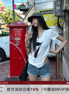 韩好甜WARDEN EDGE丹宁浪客 蓝色低腰短裤女夏辣妹修身阔腿牛仔裤