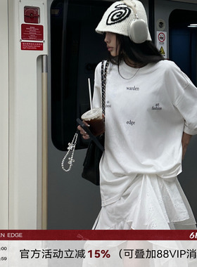 韩好甜WARDEN EDGE白色短袖T恤女夏新款宽松显瘦阔版百搭圆领上衣