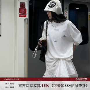韩好甜WARDEN EDGE白色短袖T恤女夏新款宽松显瘦阔版百搭圆领上衣