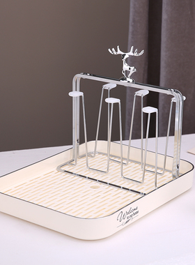 奶乎乎玻璃水杯果汁早餐马克杯架厨房置物架收纳架台面架双层茶盘