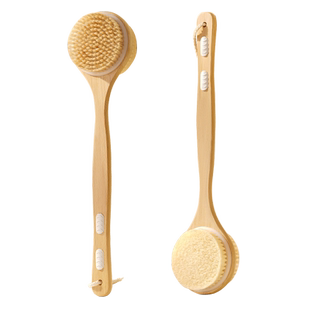 CA木质洗澡刷猪鬃毛刷身体干刷沐浴搓澡刷软毛后背搓泥长柄不求人