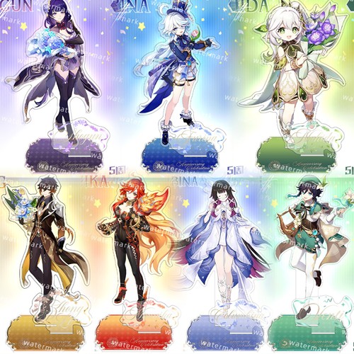 原神五周年系列草神水神月神雷神亚克力立牌徽章长条挂件套装合集