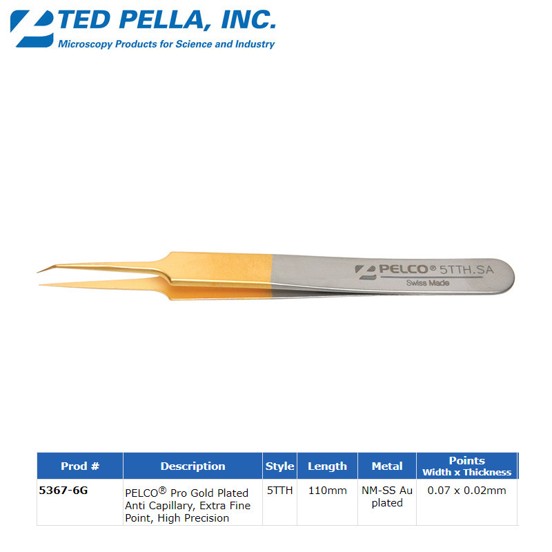 ted pella镊子5367-6G实验室无磁透射电镜镀金尖头精细镊子5TTH