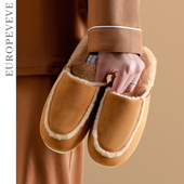 北欧室内地板棉拖鞋 女士秋冬天家居家用情侣防滑毛绒保暖皮拖鞋 男