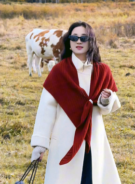宫佩Cocoa小苏100%羊毛纯色三角围巾披肩外搭女冬季保暖羊绒围脖
