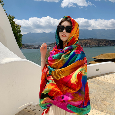 青海湖披肩草原丝巾沙漠大围巾女