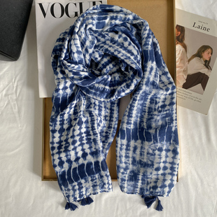 【宫佩】蓝色披肩云南扎染民族风围巾西北穿搭防晒大披风薄款旅游