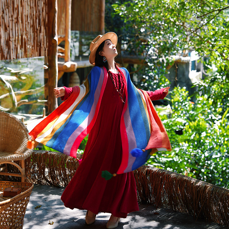 2026新款海边云南沙漠新疆旅游穿搭女丝巾包头巾盘扣披肩拍照防晒