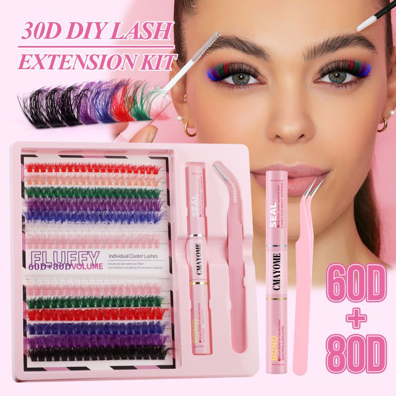 欧美跨境外贸DIY单簇朵毛彩色假睫毛60D+80D卷翘DD曲度8-16mm睫毛