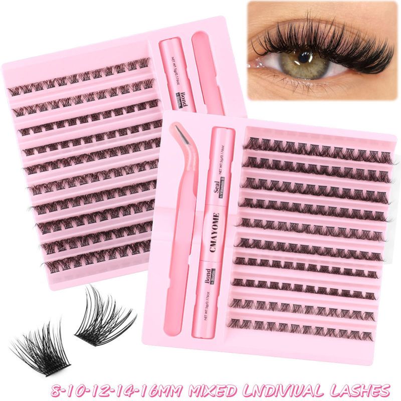 跨境外贸热熔梗粉色梯形塑托8-16MM假睫毛DIY分段式自嫁接眼睫毛