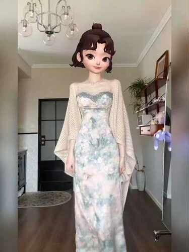 新中式蕾丝碎花吊带连衣裙套装女