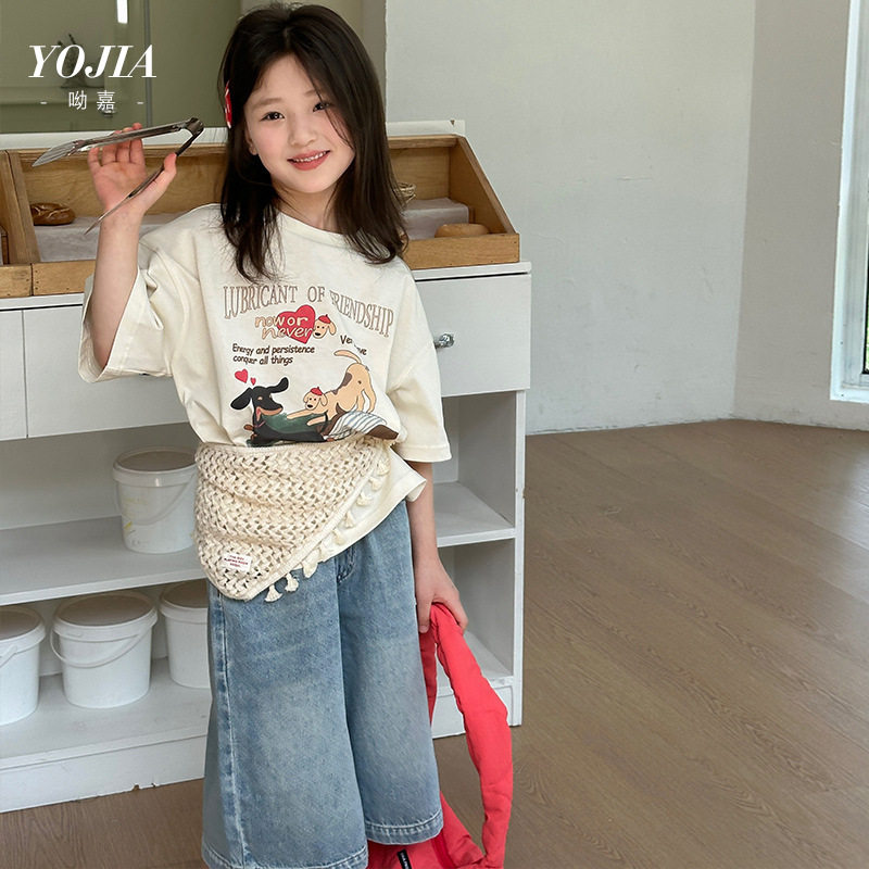 yojia女童牛仔裤夏装2025新款韩版夏裤七分裤儿童裤子夏季
