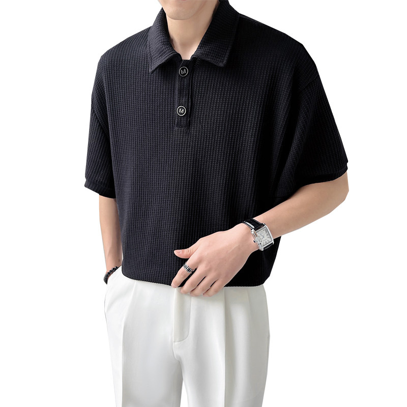 2024夏新ins轻熟风休闲宽松潮华夫格POLO衫男短袖T大码Q80P50,男装Polo衫,电商A222（原电商A231）