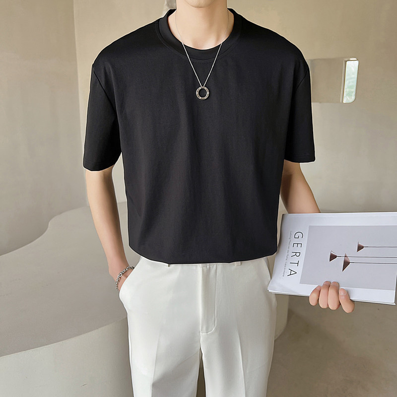2024夏季新品ins轻熟风潮流休闲纯色全棉短袖T恤男打底Q29P48,男装T恤,电商A222（原电商A231）