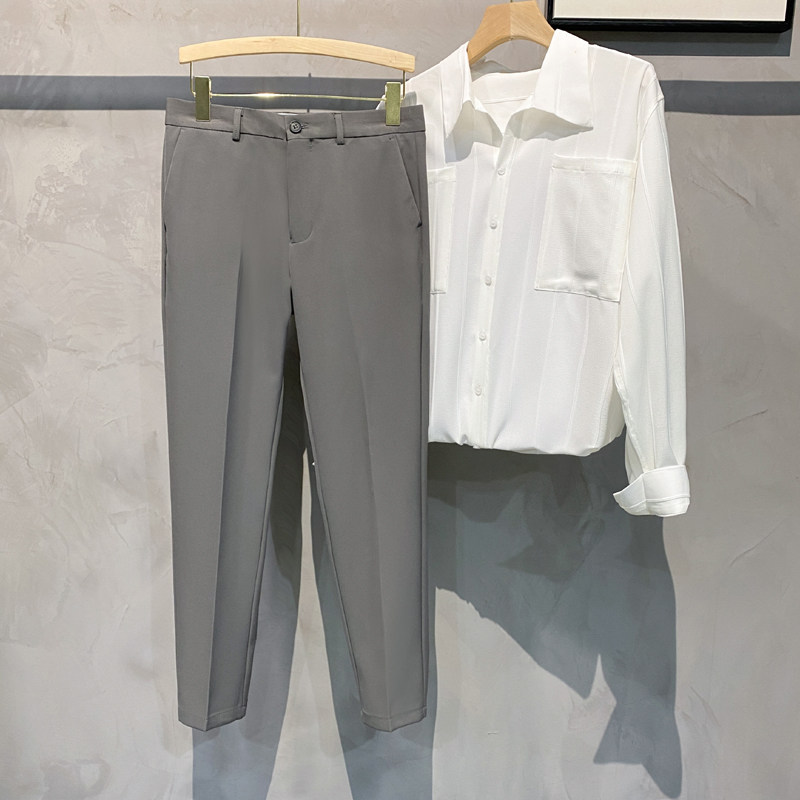 免烫ins轻熟风2024秋冬新潮流修身九分西裤男挂拍休闲Q59P50,男装西裤,电商A222（原电商A231）