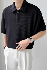 2024夏新ins轻熟风休闲宽松潮华夫格POLO衫男短袖T大码Q80P50图片