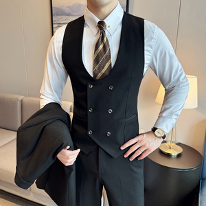 2024春季新ins英伦风潮流修身商务马甲男套装背心礼服Q220P155图片