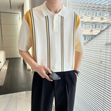 2024夏新ins轻熟风修身潮流条纹针织衫短袖POLO衫男Q3670P65，男装Polo衫，电商A222（原电商A231）