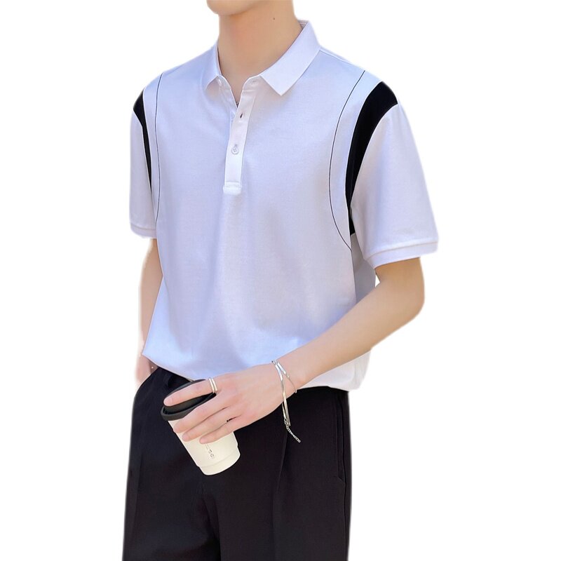 高品质ins轻熟风2024夏新拼色潮男士POLO衫短袖T大码Q165P55,男装Polo衫,电商A222（原电商A231）