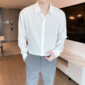 潮流纯色长袖衬衫男2024秋新ins轻熟风宽松休闲青年Q51P48