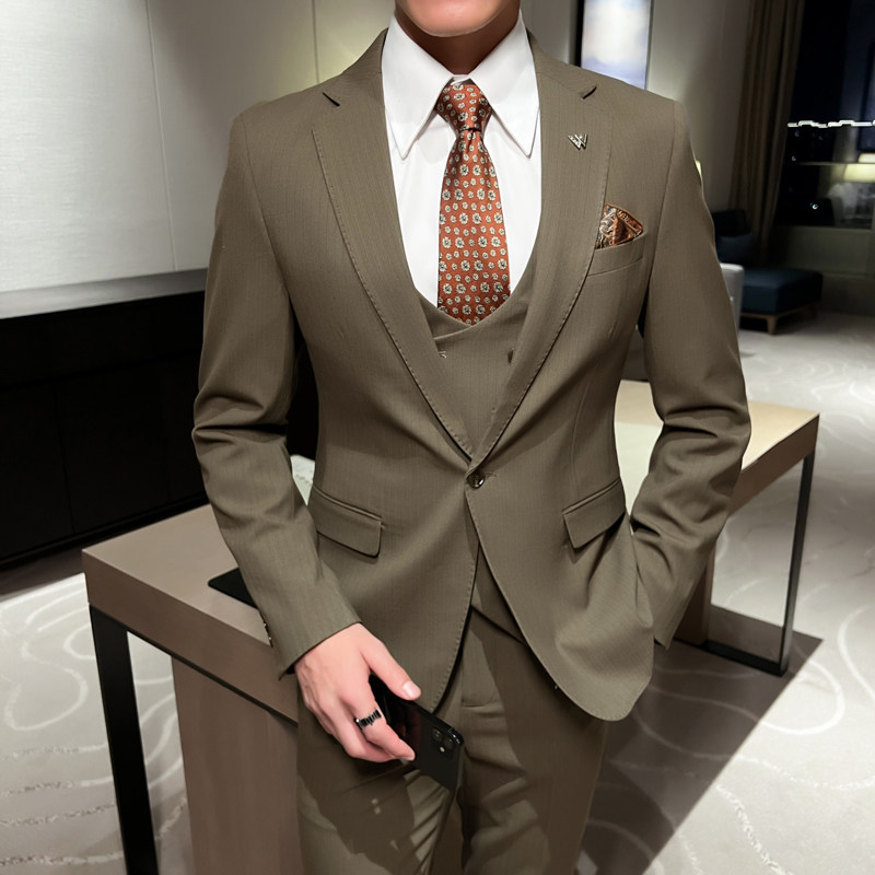 英伦风2024秋冬新修身ins潮流西服男三件套西装套装礼服Q5505P310,男装西服套装,电商A222（原电商A231）