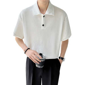 潮华夫格POLO衫男短袖Tins轻熟风2024夏新休闲宽松大码Q80P50图片