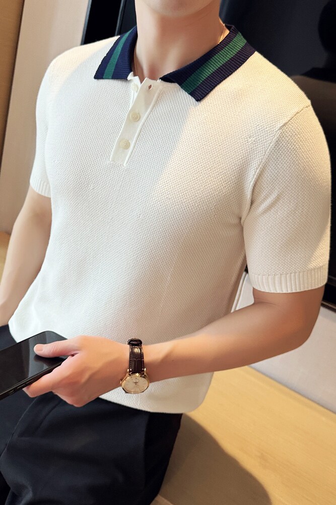 2024夏季新ins潮流高品质英伦修身针织衫短袖POLO衫男Q255P68,男装Polo衫,电商A222（原电商A231）