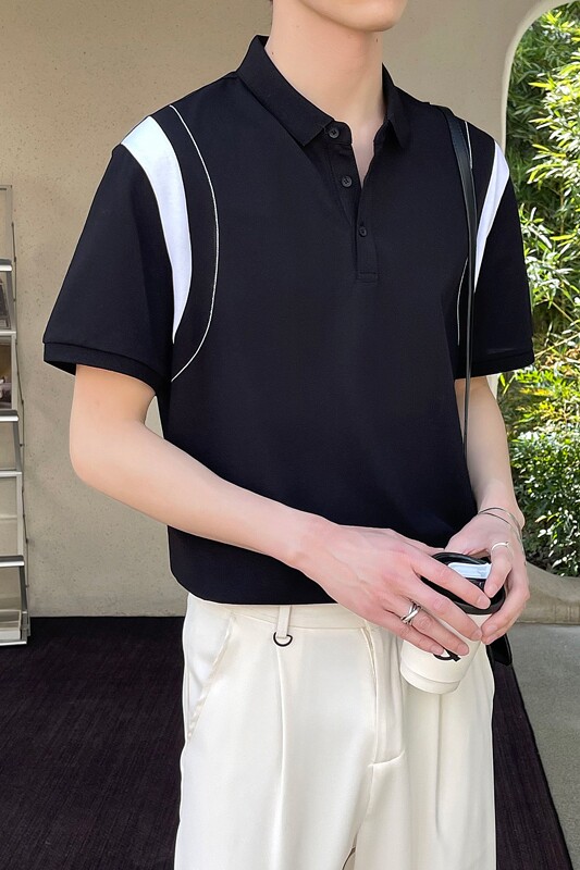高品质ins轻熟风2024夏新拼色潮男士POLO衫短袖T大码Q165P55,男装Polo衫,电商A222（原电商A231）
