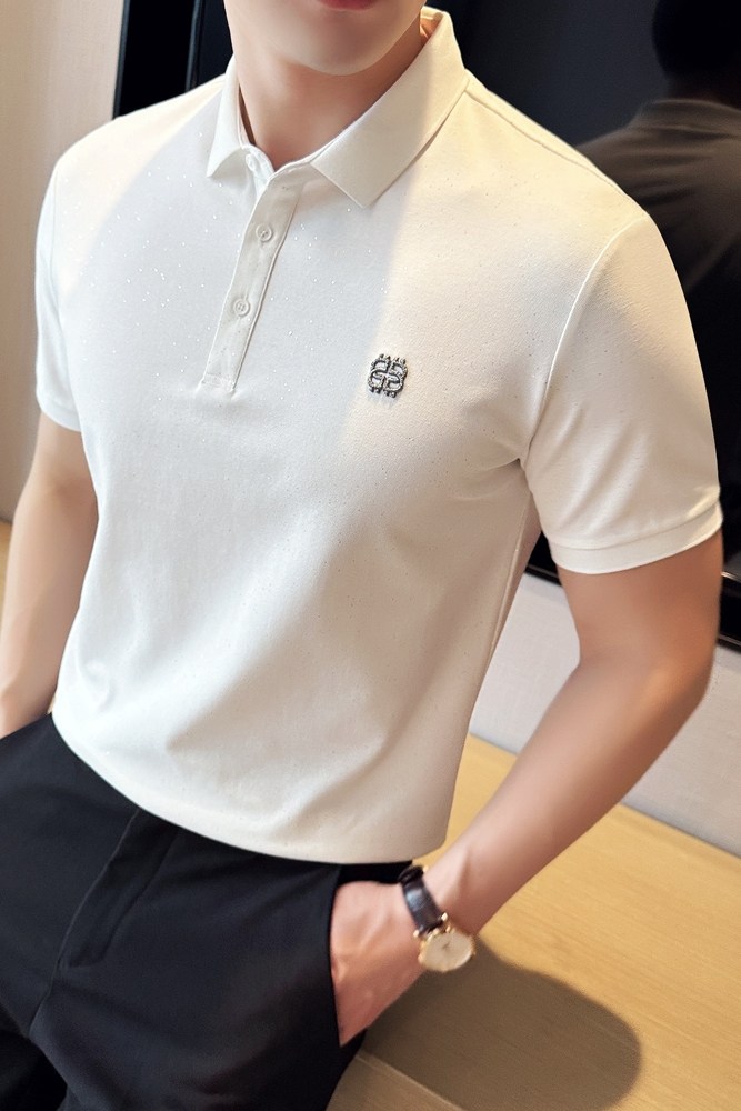27%聚酯纤维69.5%棉3.5%氨纶满天星钻修身短袖POLO衫男Q259P60,男装Polo衫,电商A222（原电商A231）