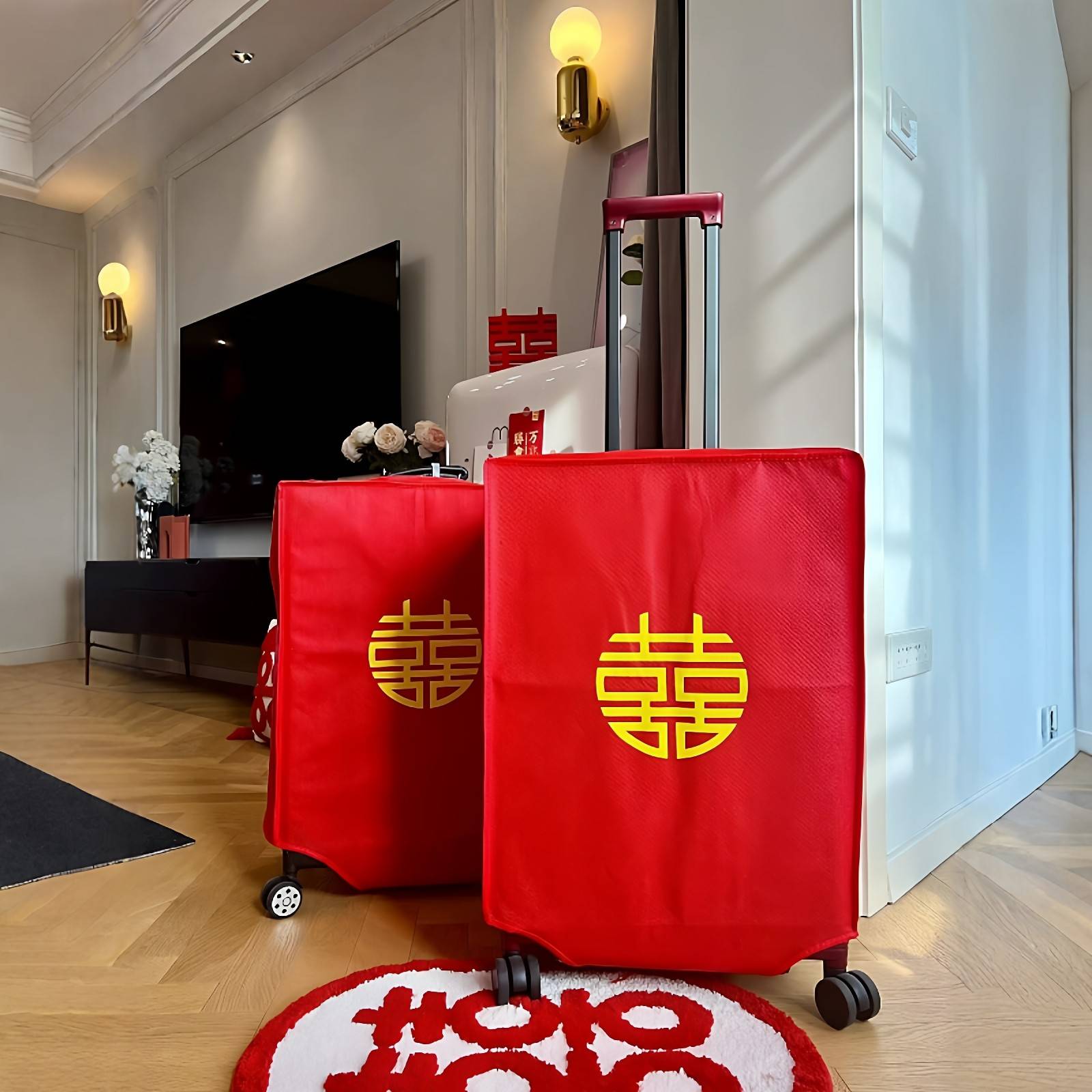 行李箱罩结婚红色新娘陪嫁双喜字拉杆箱箱套防灰尘防水耐磨可水洗